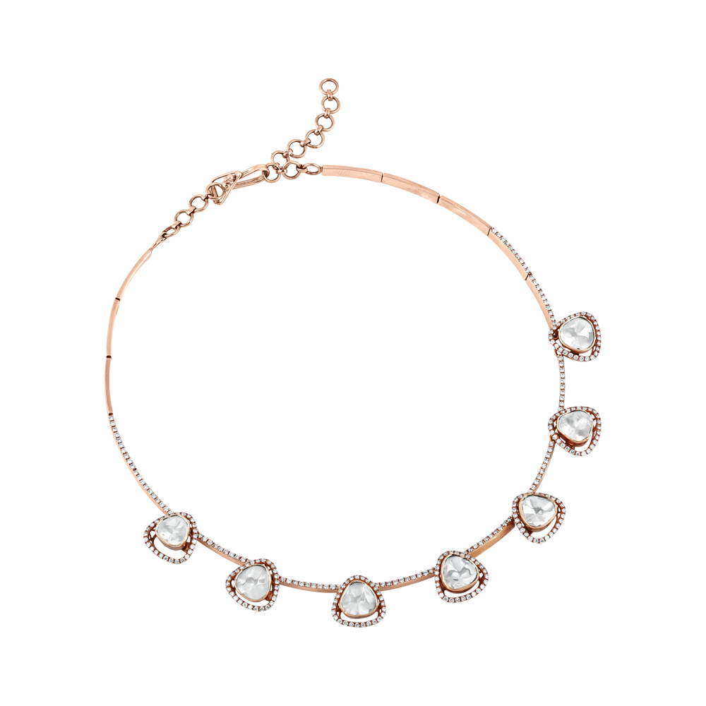 Rose Gold Polki Necklace with Brilliant-Cut Diamond Halo